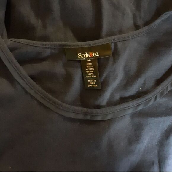 Style and Co navy blue sheer sleeves top - Picture 3 of 4